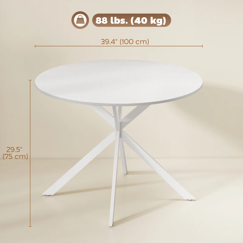 HOMCOM 40" Round Kitchen Table for 4, Industrial Dining Table with Steel Legs for Dining Room, White Oak