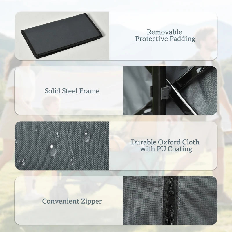 Outsunny Outdoor Pull Along Trailer Folding Camping Trailer for Beach Garden with Handle, Anti-Slip Wheel - Dark Grey