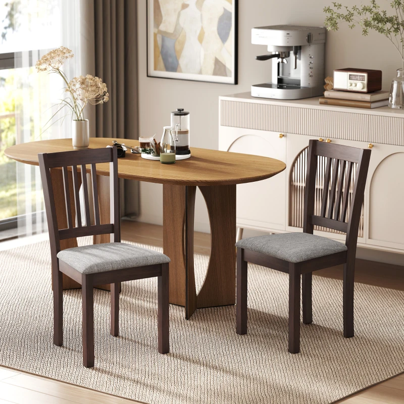 HOMCOM Modern Dining Chairs Set of 2, Linen Upholstered Kitchen Chairs with Rubberwood Legs for Dining Room, Living Room, Gray