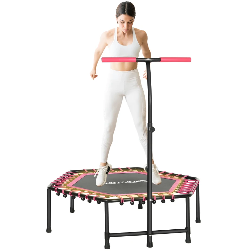 Soozier 45" Rebounder Trampoline for Adults, Quiet Bungee Rebounder with LED Lights and Adjustable Handle, Pink