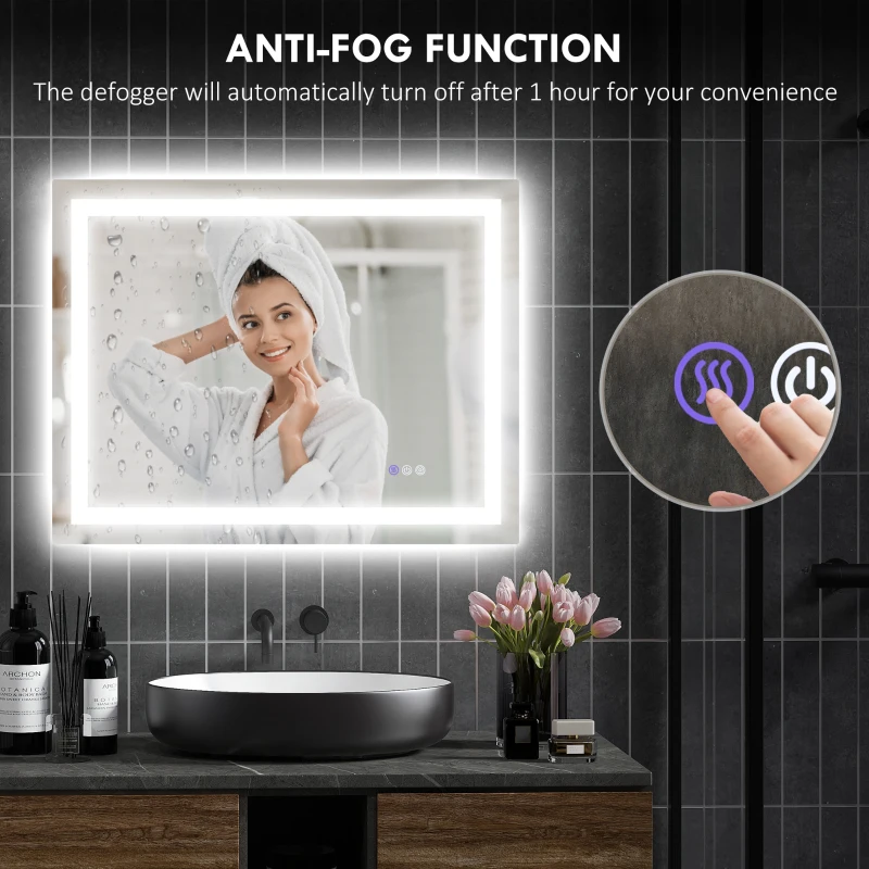 HOMCOM Dimmable Bathroom Mirror with Lights, 35" x 28" Backlit/Front Lit LED Mirror, Anti-Fog, Memory, Infinite Color Temp