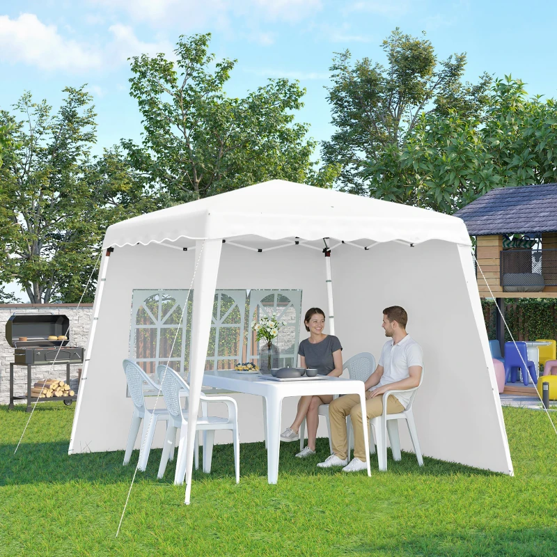 Outsunny Pop Up Canopy Tent with 2 Sidewalls, UV50+ Tents for Parties, Height Adjustable, with Carry Bag and Slant Legs, for Outdoor, Garden, Patio, 8 x 8ft Top / 9.5 x 9.5ft Base