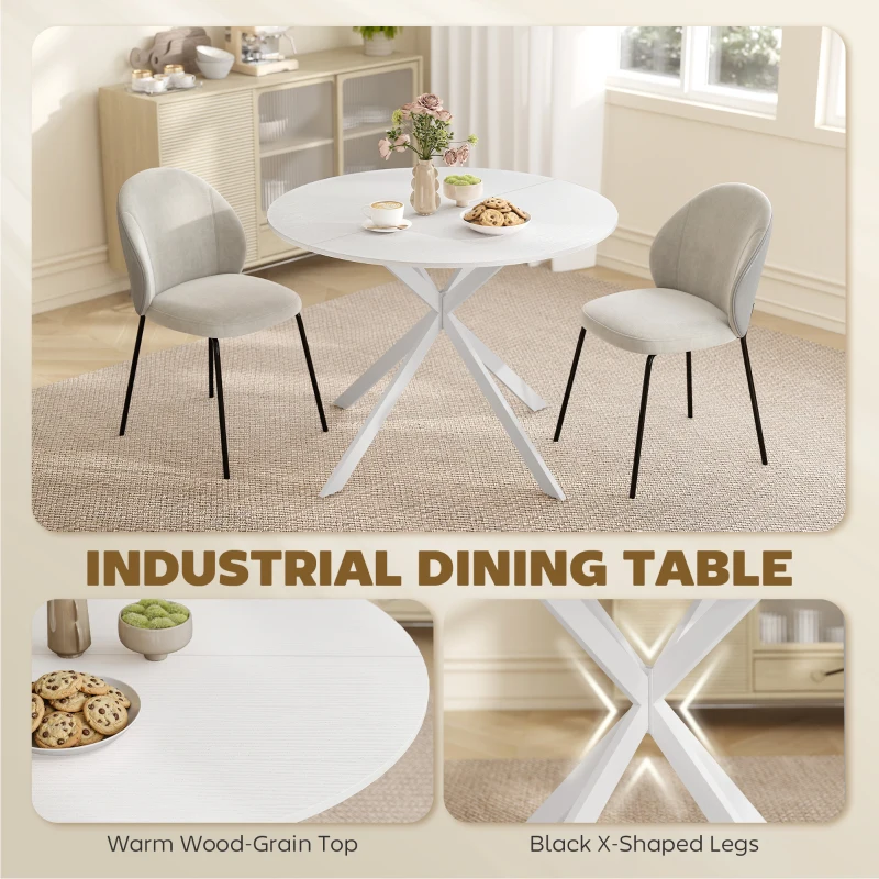 HOMCOM 40" Round Kitchen Table for 4, Industrial Dining Table with Steel Legs for Dining Room, White Oak