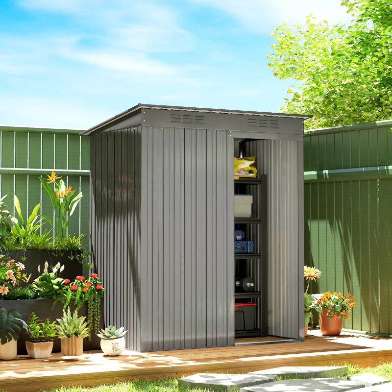 Outsunny 5.2' x 3.5' Outdoor Storage Shed, Easy to Assemble Metal Garden Shed, for Backyard, Lawn, Patio, Light Grey