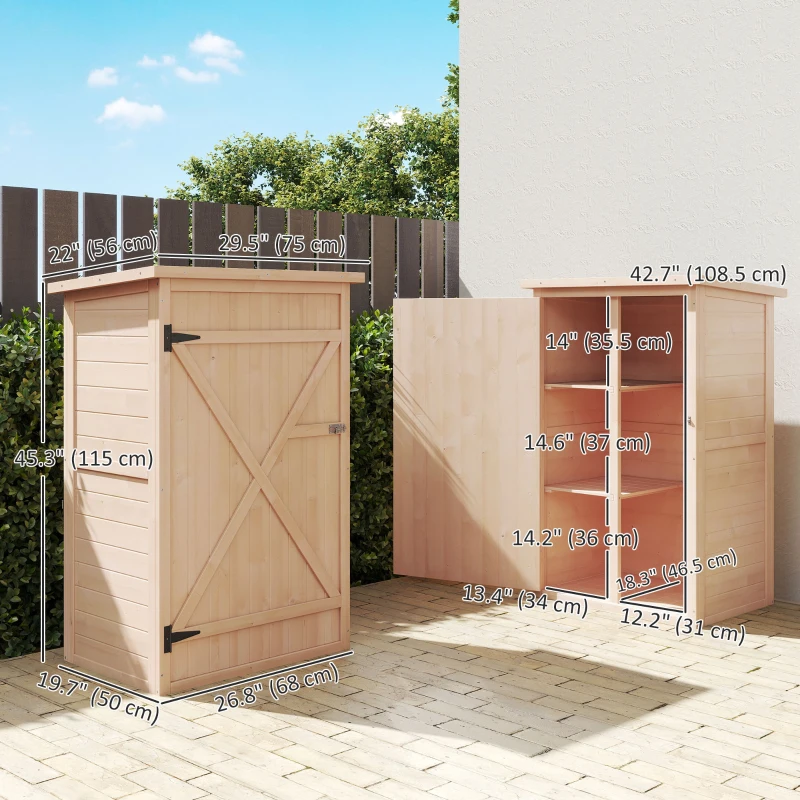 Outsunny 29.9"x21.7"x45.3"Garden Storage Shed with Asphalt Roof, Outdoor Storage Cabinet w/ Shelves, Natural