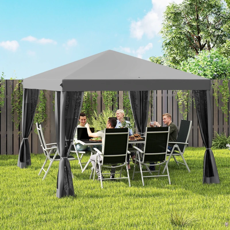 Outsunny 10' x 10' Pop Up Canopy Tent Gazebo, Foldable Canopy Tent with Zipper Mesh Sidewalls, Light Grey