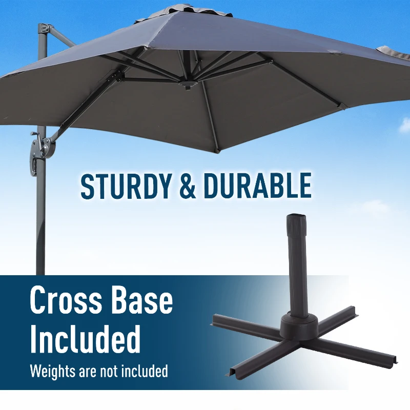 Outsunny 8ft x 8ft Square Offset 360 Cantilever Market Patio Umbrella with Cross Base Gray
