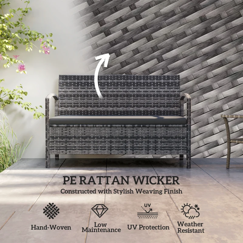 Outsunny 33 Gallon Outdoor Storage Bench, Wicker Deck Box Patio Bench Seat with Cushion, Grey