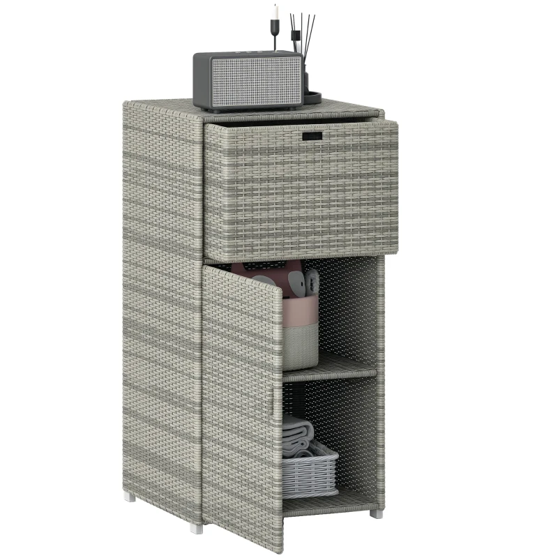 Outsunny Outdoor Towel Rack for Pool w/ Drawer & Cabinet, Gray