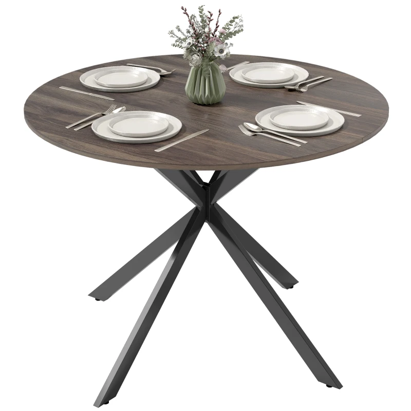 HOMCOM 40" Round Kitchen Table for 4, Industrial Dining Table with Steel Legs for Dining Room, Distressed Brown