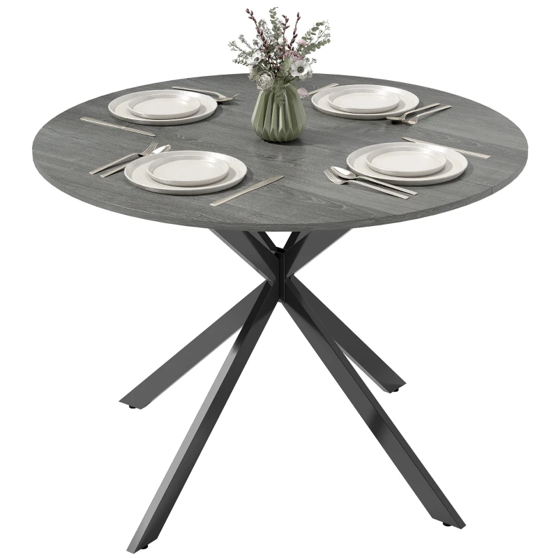 HOMCOM 40" Round Kitchen Table for 4, Industrial Dining Table with Steel Legs for Dining Room, Distressed Grey