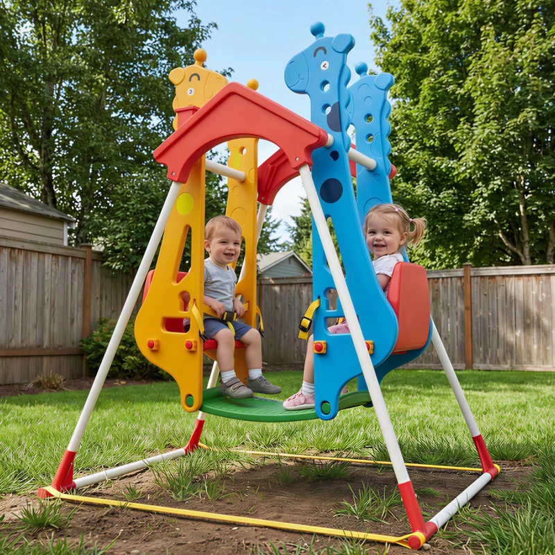 Qaba Kids Indoor Swing with Double Seats, Toddler Swing Set with Safety Belts for Aged 3-5, Play Room, Living Room
