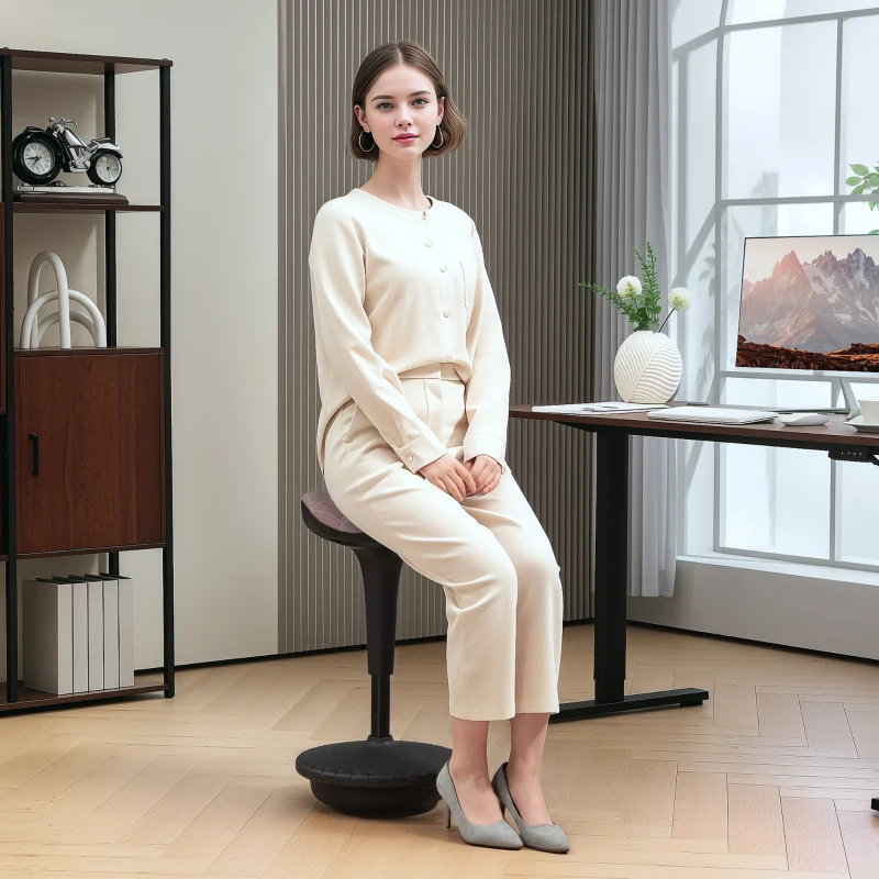 Vinsetto Backless Wobble Stool Chair, Standing Desk Chair, Adjustable Learning Stool for Office Desks, with Rocking Motion, Brown