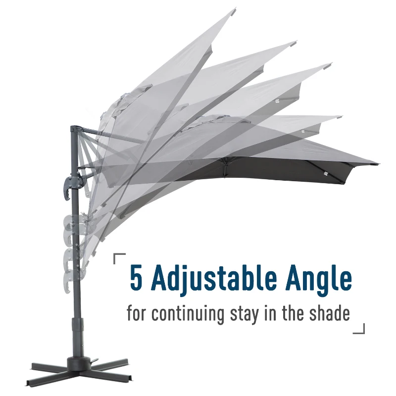 Outsunny 8ft x 8ft Square Offset 360 Cantilever Market Patio Umbrella with Cross Base Gray