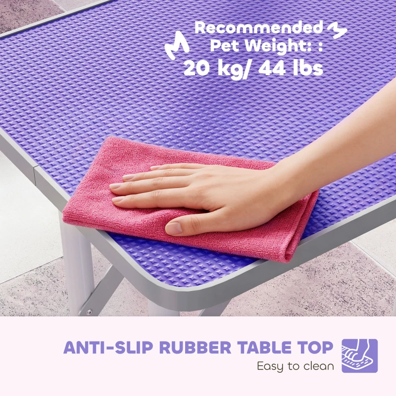 PawHut Foldable Pet Grooming Table for Dogs Cats with Adjustable Arm, Non-slip Surface, Purple