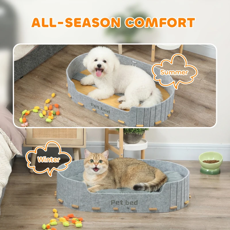 PawHut Dog Bed, Cat Bed with Washable Removable Cushion, Scratch-Resistant, Felt Cat Couch Sofa for Small Medium Dogs, Grey