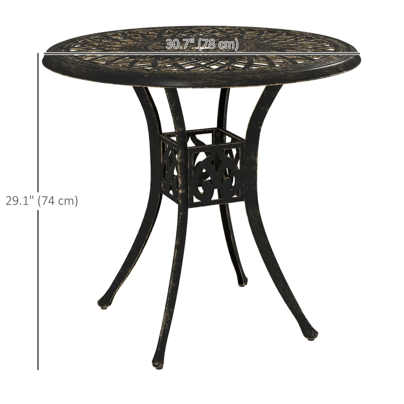 Outsunny 30-inch Round Patio Dining Table with Umbrella Hole Cast Aluminium Outdoor Bistro Table, Brown
