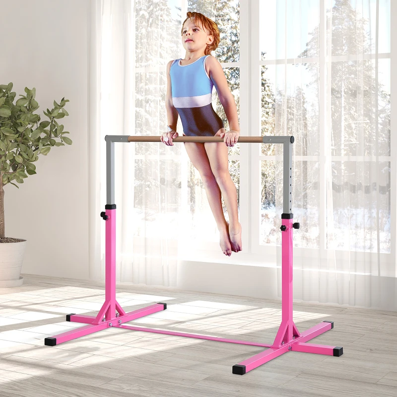 Soozier Professional Gymnastics Bar for Kids, Toddler Home Gymnastics Equipment with 13-level Adjustable Height, Pink