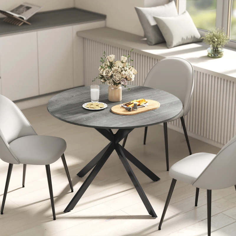 HOMCOM 40" Round Kitchen Table for 4, Industrial Dining Table with Steel Legs for Dining Room, Distressed Grey