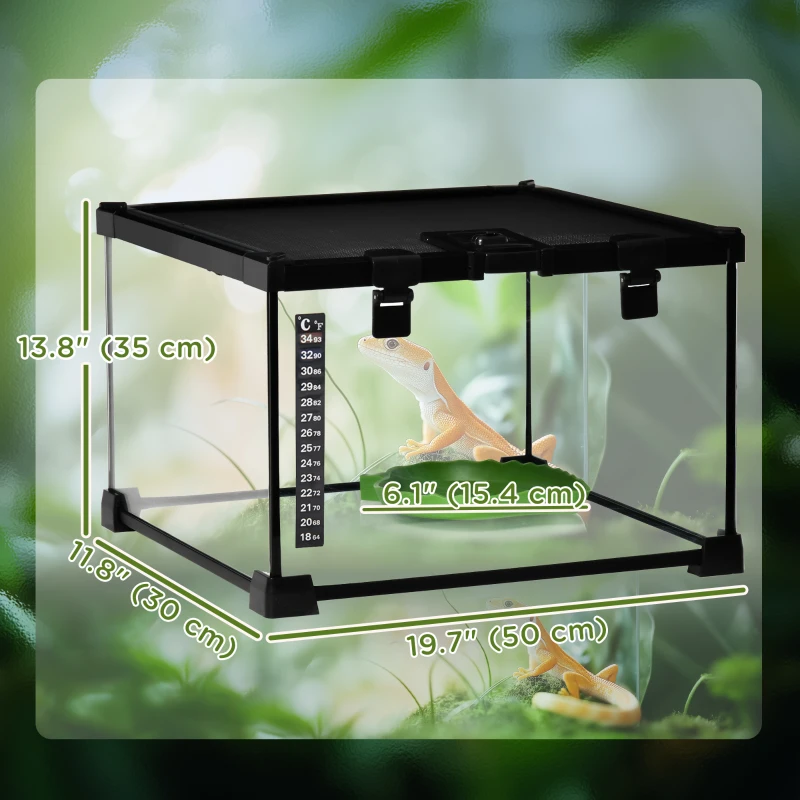 PawHut Glass Reptile Terrarium with Thermometer, Water Basin, Full View Visually for Lizards, Horned Frogs, Snakes, Spiders