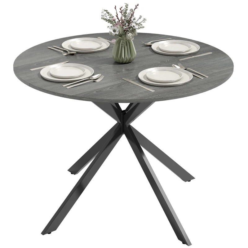 HOMCOM 40" Round Kitchen Table for 4, Industrial Dining Table with Steel Legs for Dining Room, Distressed Grey