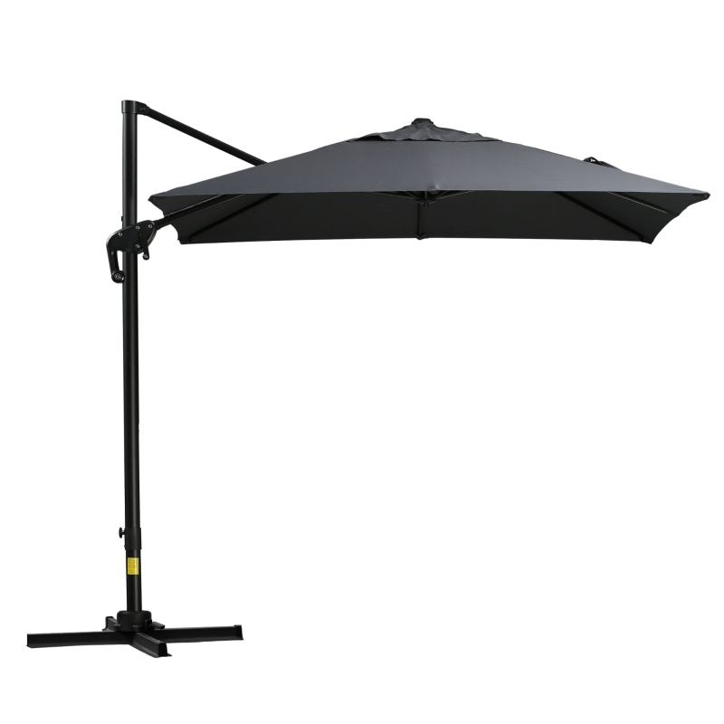 Outsunny 8ft x 8ft Square Offset 360 Cantilever Market Patio Umbrella with Cross Base Gray