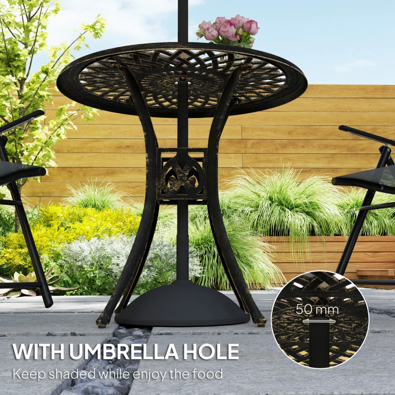 Outsunny 30-inch Round Patio Dining Table with Umbrella Hole Cast Aluminium Outdoor Bistro Table, Brown