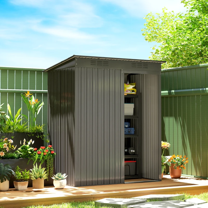Outsunny 5.2' x 3.5' Outdoor Storage Shed, Easy to Assemble Metal Garden Shed, for Backyard, Lawn, Patio, Dark Grey