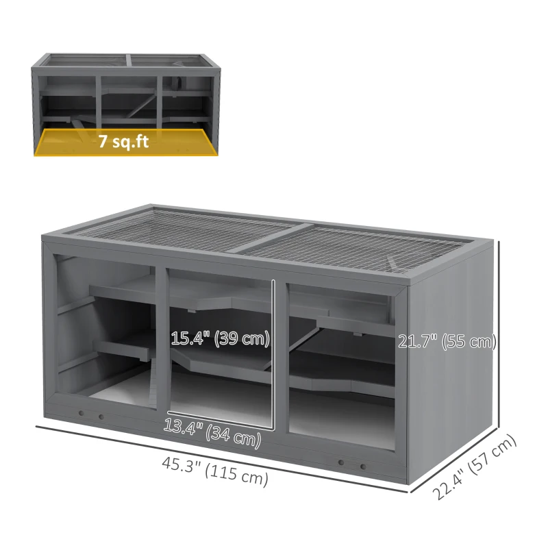 PawHut Wooden Hamster Cage Rat Cage with Slide, Tray, Grey