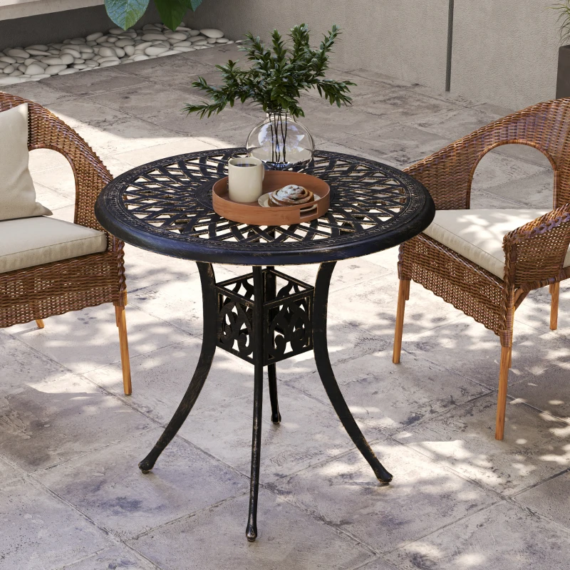 Outsunny 30-inch Round Patio Dining Table with Umbrella Hole Cast Aluminium Outdoor Bistro Table, Brown