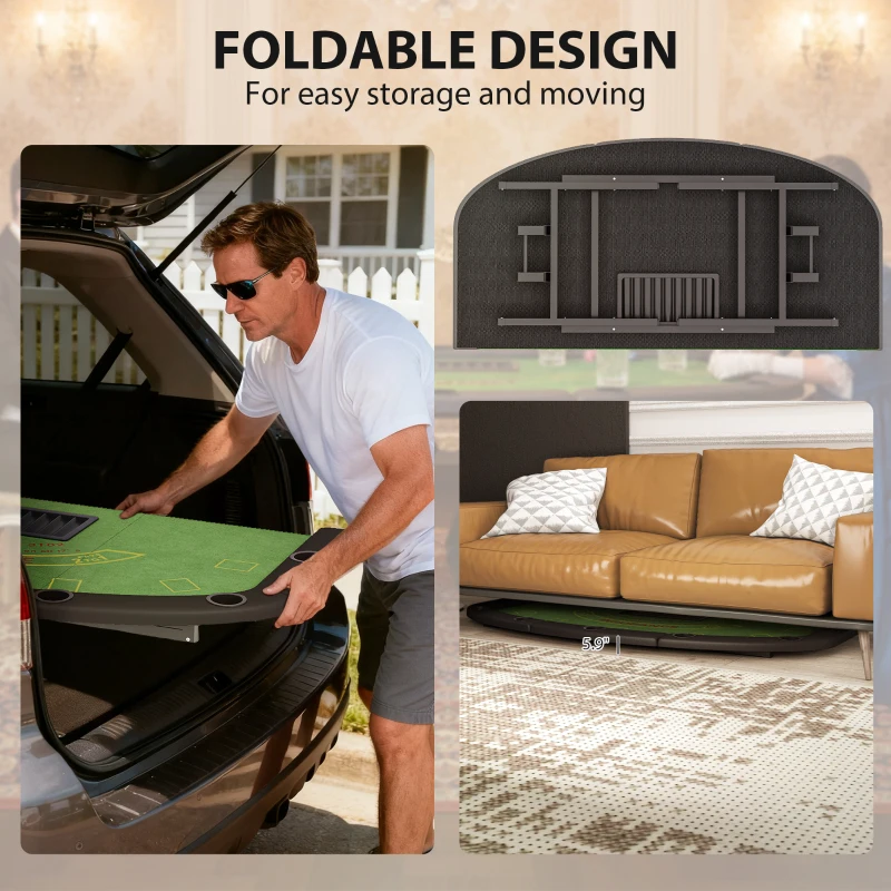 Soozier Poker Table Foldable, 72" Portable Casino Blackjack Table for 8 Players with Felt Surface, Cup Holders, Green