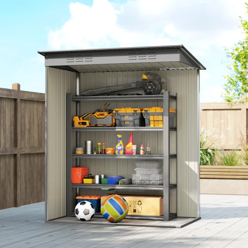 Outsunny 5.2' x 3.5' Outdoor Storage Shed, Easy to Assemble Metal Garden Shed, for Backyard, Lawn, Patio, Light Grey