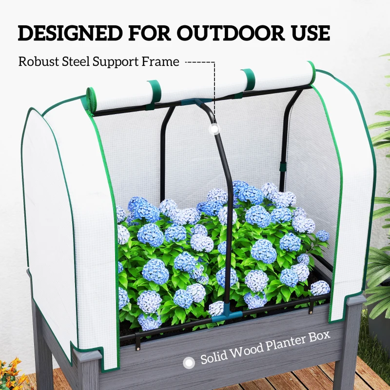 Outsunny Raised Garden Bed with PE Greenhouse Cover Outdoor Planter Box for Herbs and Vegetables, 35 x 22 x 47 inch, Dark Gray