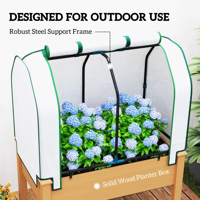 Outsunny Raised Garden Bed with PE Greenhouse Cover Outdoor Planter Box for Herbs and Vegetables, 35 x 22 x 47 inch, Sand