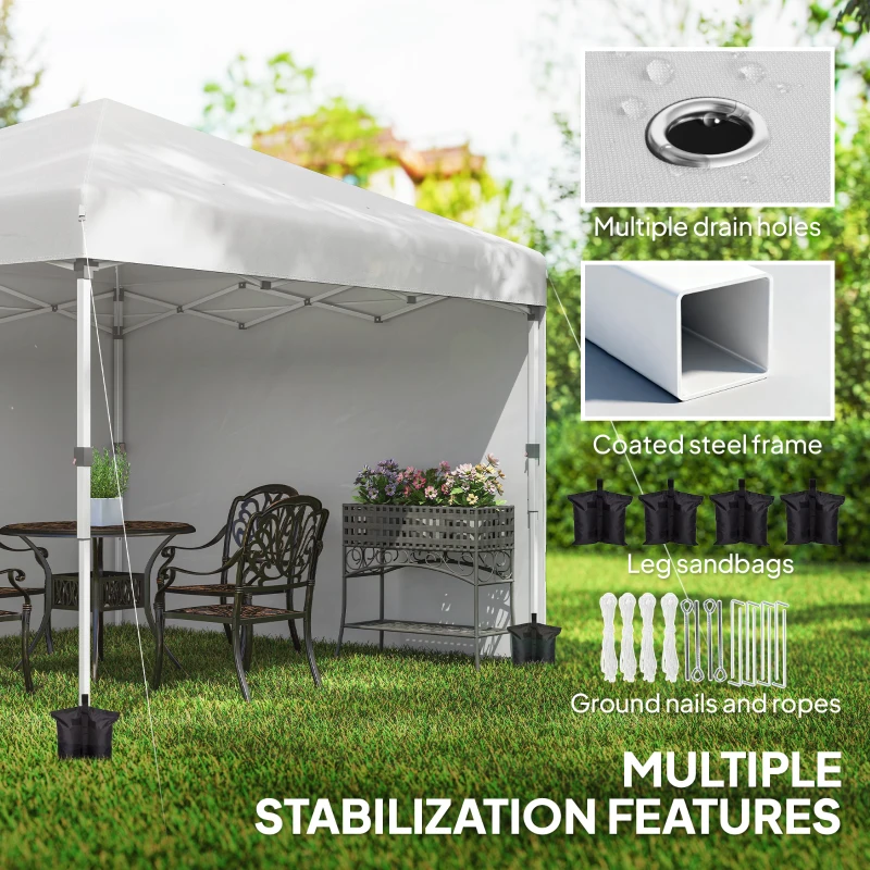 Outsunny 10' x 10' Pop Up Canopy with Sidewalls, Roller Bag, Height Adjustable Instant Tent for Outdoor, Garden, Patio, White