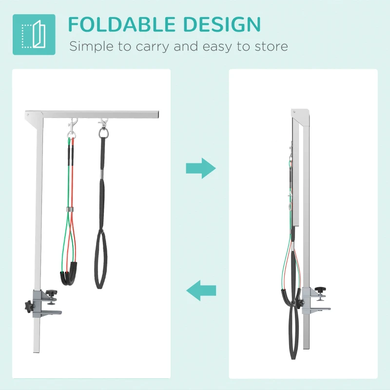 PawHut Adjustable Pet Grooming Arm, with Clamp, Haunch Holders & Grooming Loop - Sliver