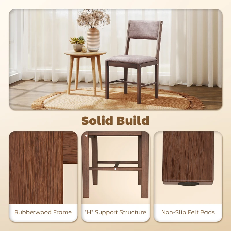 HOMCOM Modern Dining Chairs Set of 4, Linen Fabric Kitchen Chairs with Rubberwood Legs for Dining Room, Living Room, Brown