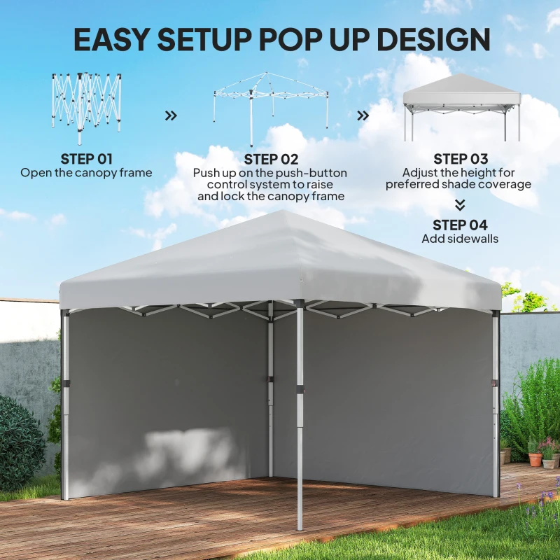 Outsunny 10' x 10' Pop Up Canopy with Sidewalls, Roller Bag, Height Adjustable Instant Tent for Outdoor, Garden, Patio, White