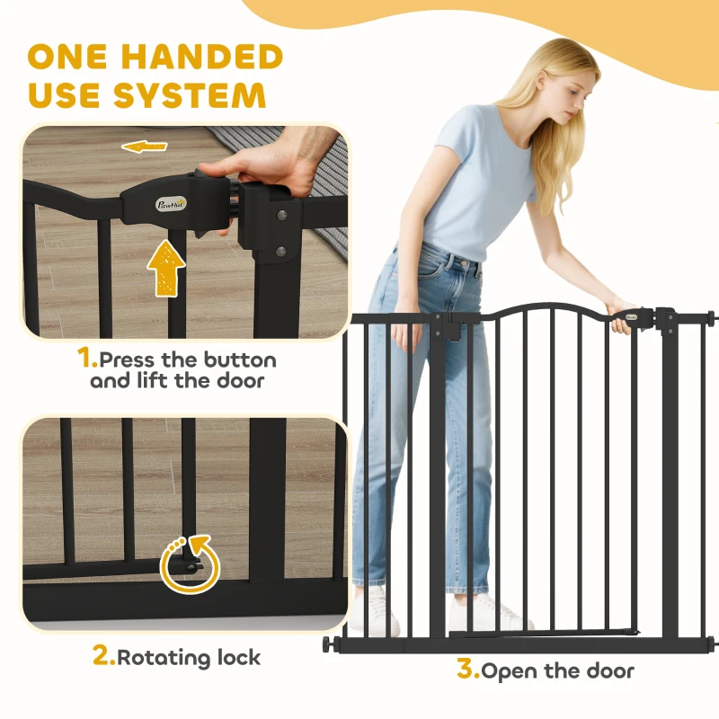 PawHut Extra Tall Dog Gate with Door, Pressure Fit, Auto Close, Double Locking for Doorways Hallways Stairs, 29"-37", Black
