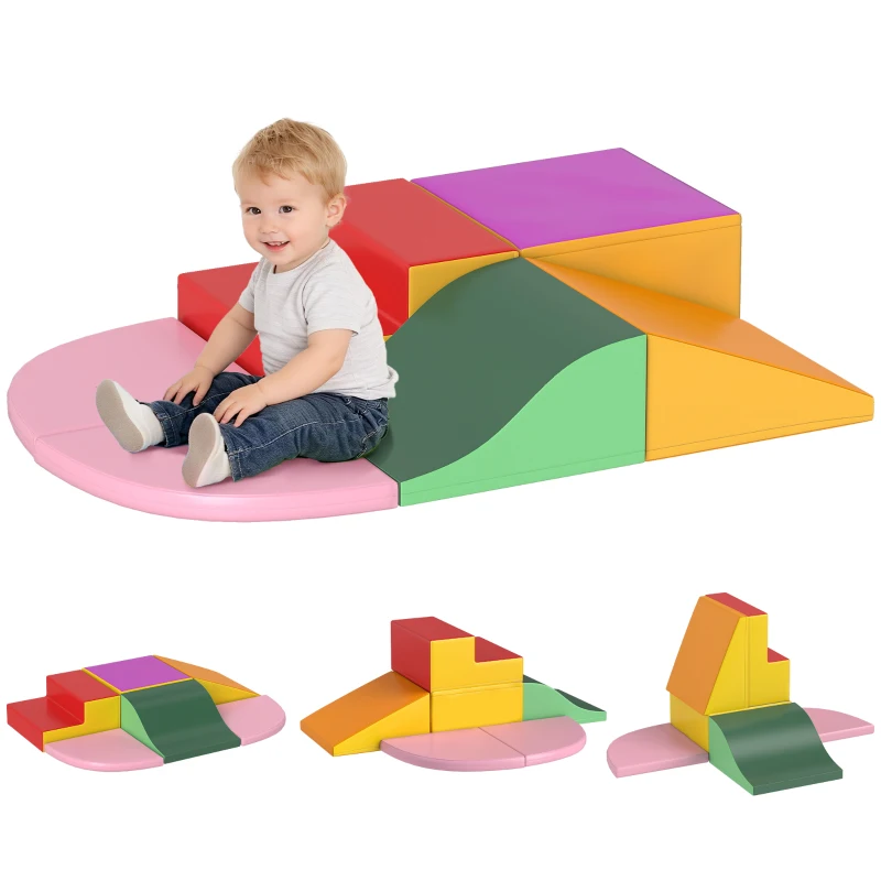 Qaba 6-Pieces Foam Climbing Blocks for Toddlers 1-3 Years, Soft Play Set for Climb and Crawl, Assorted