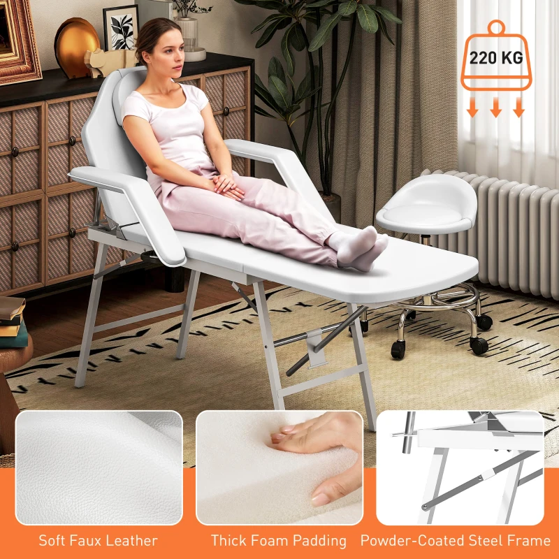 HOMCOM Portable Massage Table, Foldable Massage Bed, White