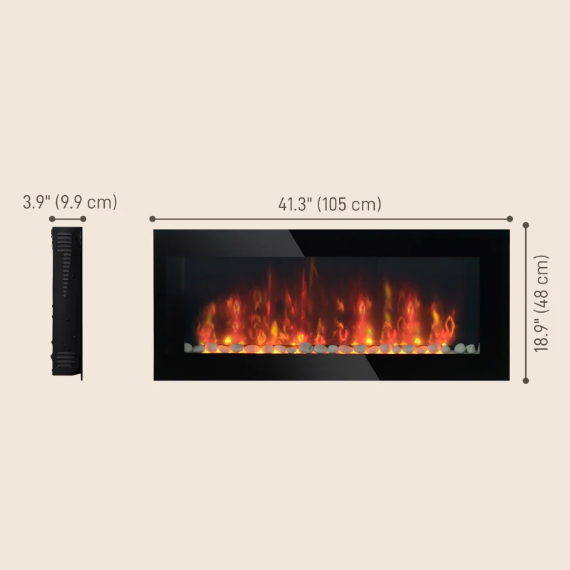 HOMCOM Wall Mounted Fireplace, 41 Inch Modern Electric Fireplace with Patented LED Flame Effect and 7 Colors, Black