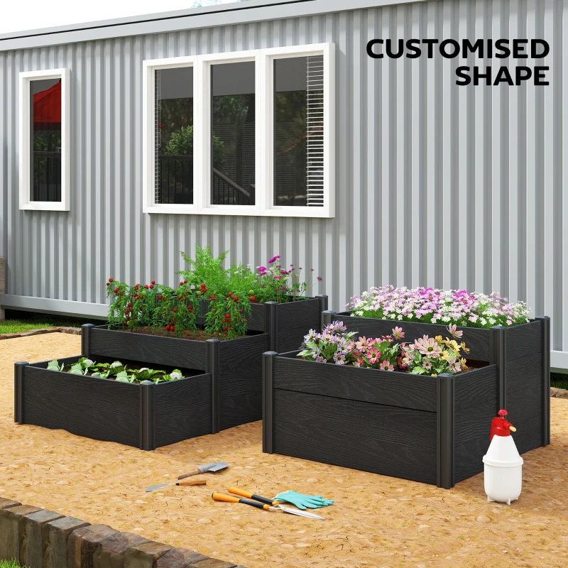 Outsunny Vinyl Raised Garden Bed Kit, 3-Tier Elevated Garden Box with Open Bottom, DIY Assembly, Outdoor Raised Planter Box