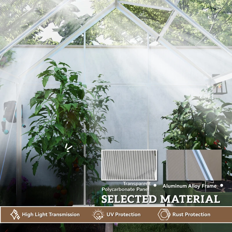 Outsunny 6' x 4' Walk-In Greenhouse, Polycarbonate Greenhouse with Sliding Door, Window, Aluminium Frame, Foundation, Silver