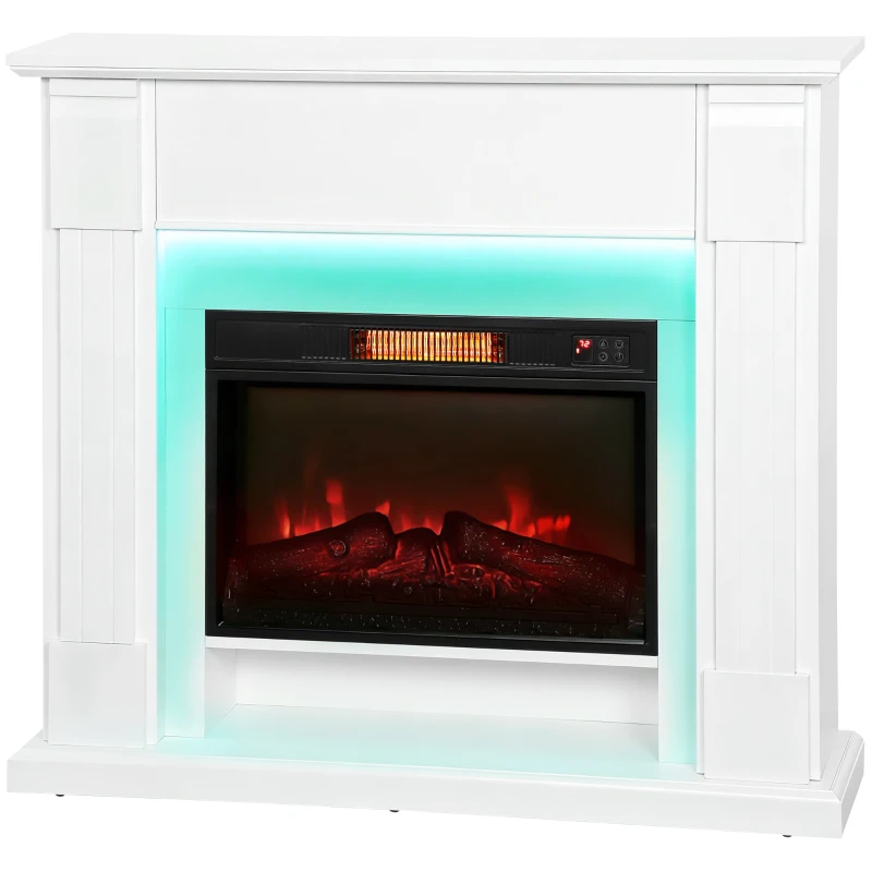 HOMCOM 41 Inch Electric Fireplace with Mantel, 1400W Fireplace Heater with Adjustable 3D Flame Effect for Living Room, White