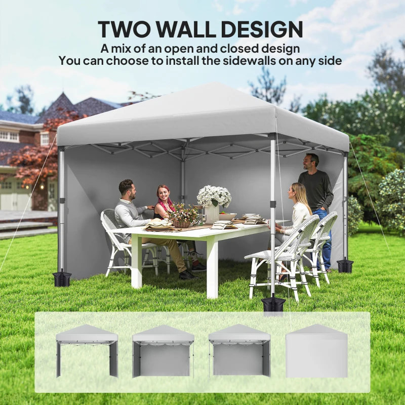 Outsunny 10' x 10' Pop Up Canopy with Sidewalls, Roller Bag, Height Adjustable Instant Tent for Outdoor, Garden, Patio, White