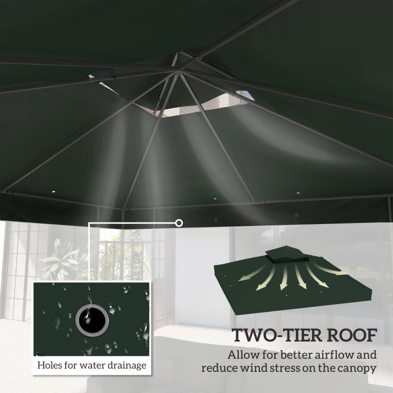 Outsunny 10' x 10' Gazebo Canopy Replacement Cover, 2-Tier Garden Gazebo Roof Replacement, UPF30+, TOP COVER ONLY, Green