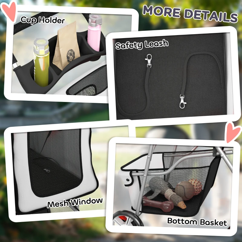 PawHut Pet Stroller for Dogs & Cats, Foldable Dog Stroller with Wheels, Reflective Strips, Brake, Pad and Basket, Grey