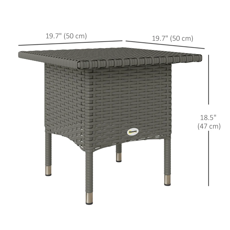 Outsunny Wicker Outdoor Side Table, 20" Square Patio End Table w/ Full Woven Top, Grey