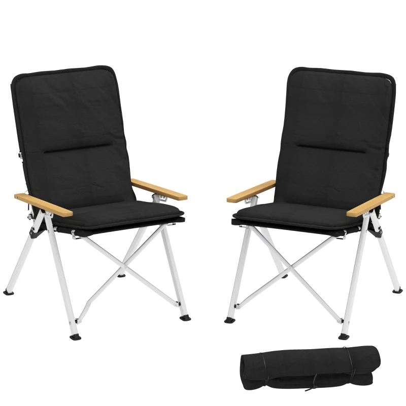 Outsunny Camping Chairs 2 Pack, Portable Folding Camp Chair with Padded Seat and Bag, Outdoor High Back Recliner, Black